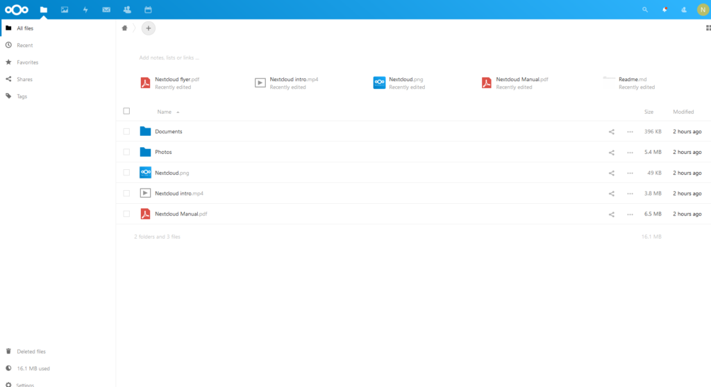 NextCloud 18 Files app