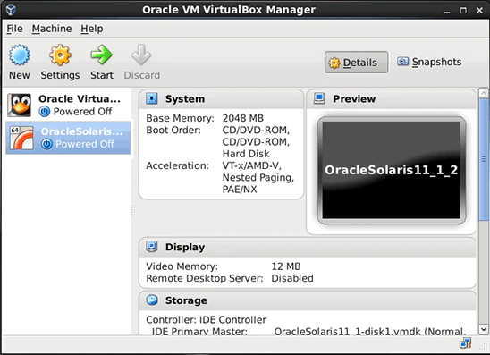 VirtualBox Manager GUI for Oracle VM VirtualBox